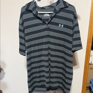 Under Armour Men's Black Polo with White Stripes.